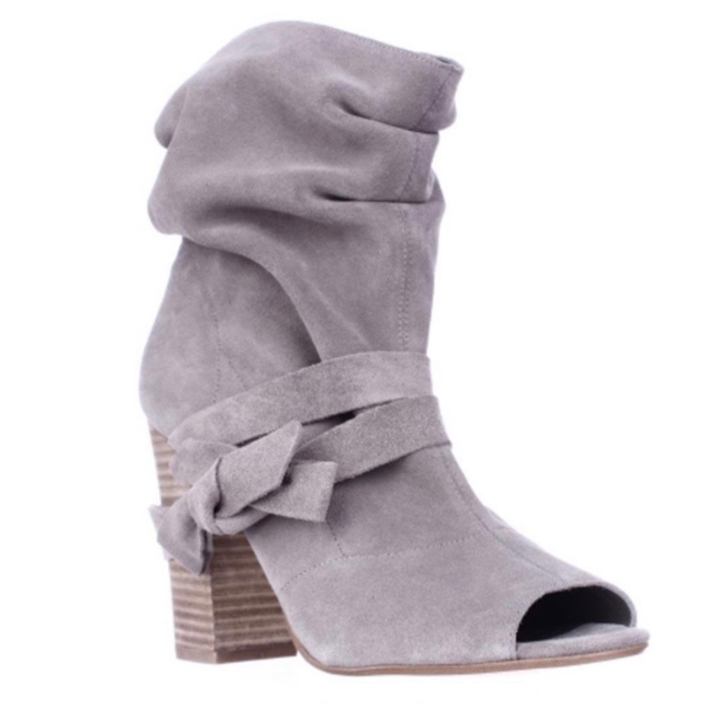 New Nine West Ronia Peep Toe Booties Gray Suede Leather Sz 6